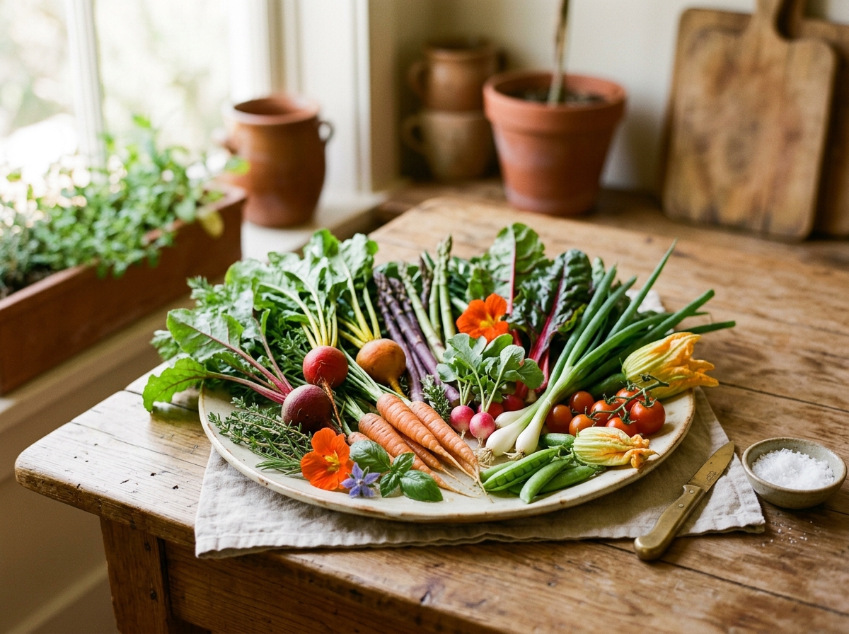 Seasonal vegetables from a California Michelin restaurant's garden