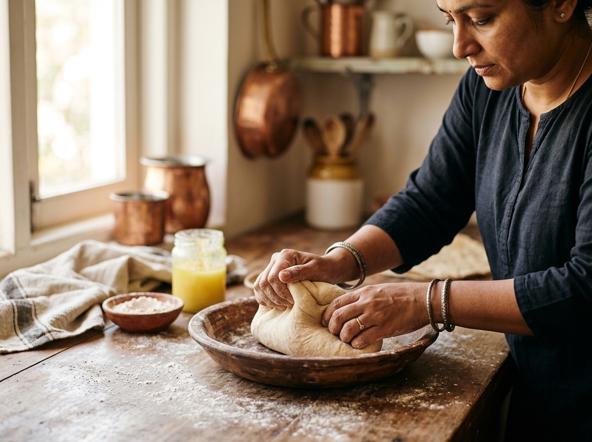 Kneading soft, pliable Indian bread dough by hand