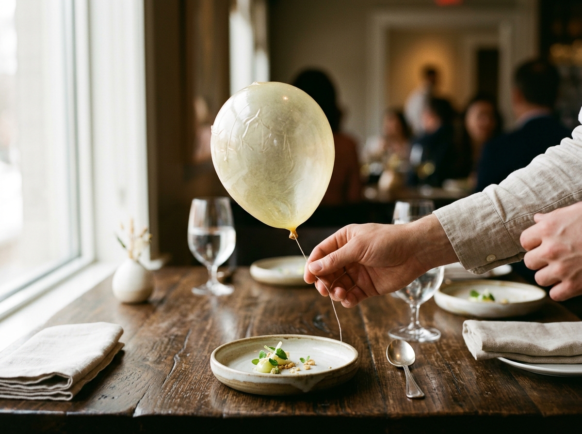 Alinea's signature edible balloon dessert presentation