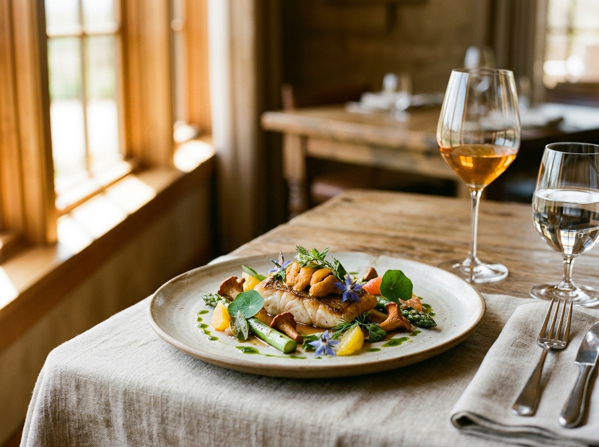 Artistic plating showcasing local California ingredients