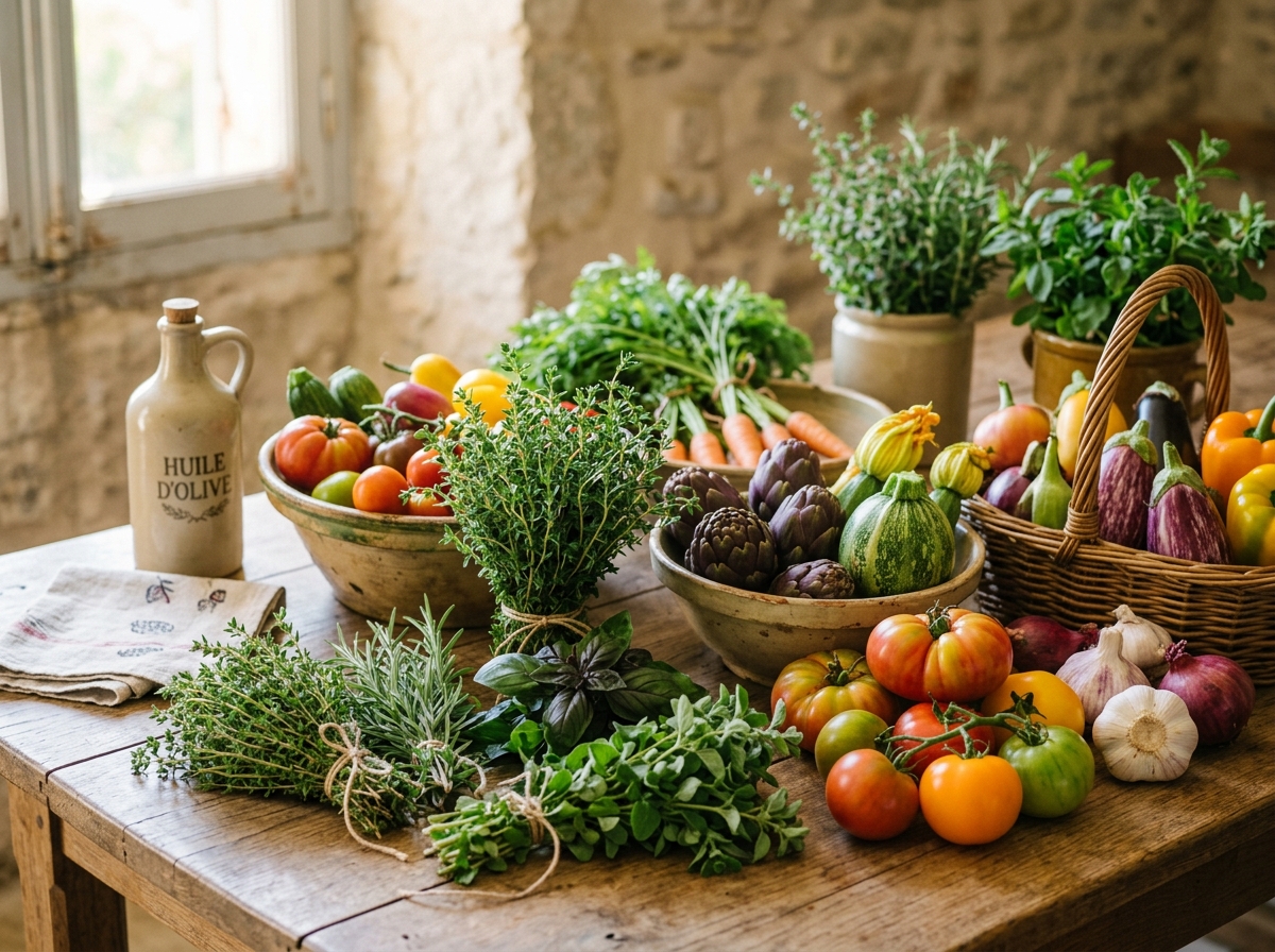 Fresh herbs and vegetables from a Provence market
