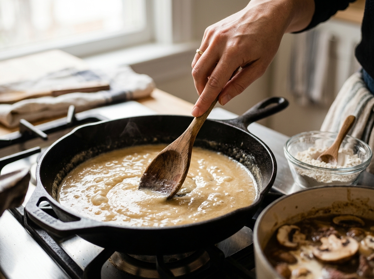 Mushrooms browning perfectly in butter