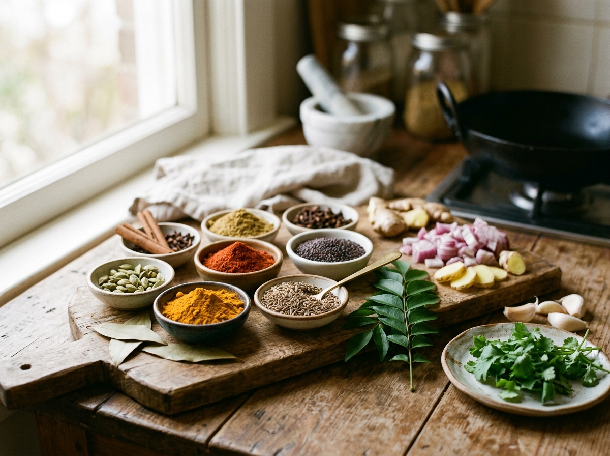 Essential spices and aromatics for quick Indian cooking