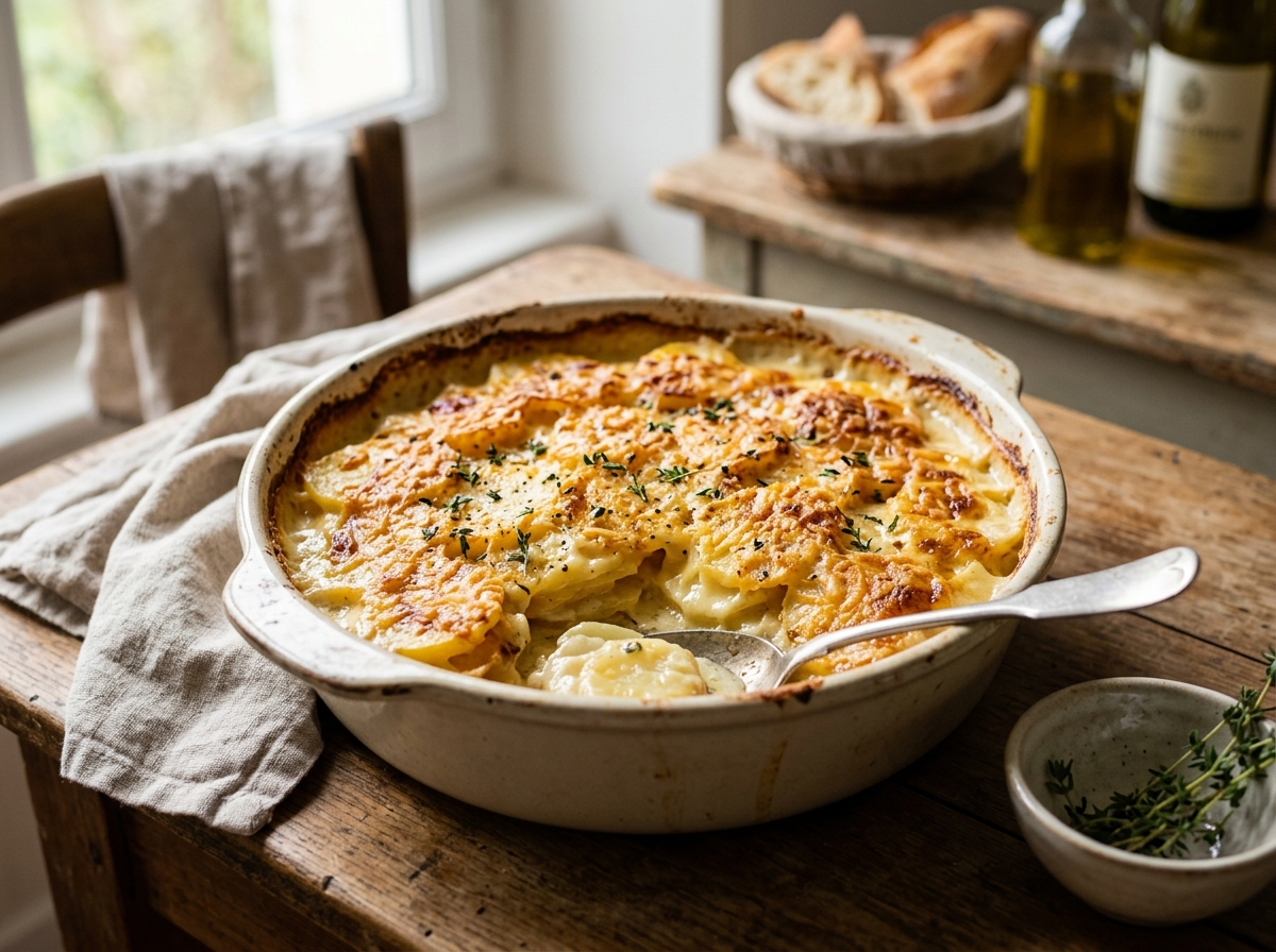 Golden gratin dauphinoise with crispy top and creamy interior