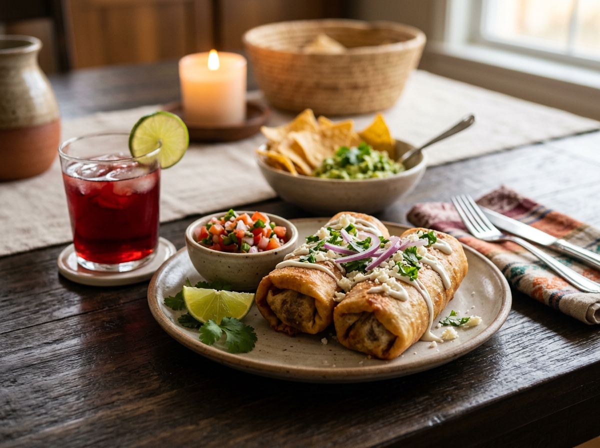 Sliced burrito served with lime wedges and fresh salsa.