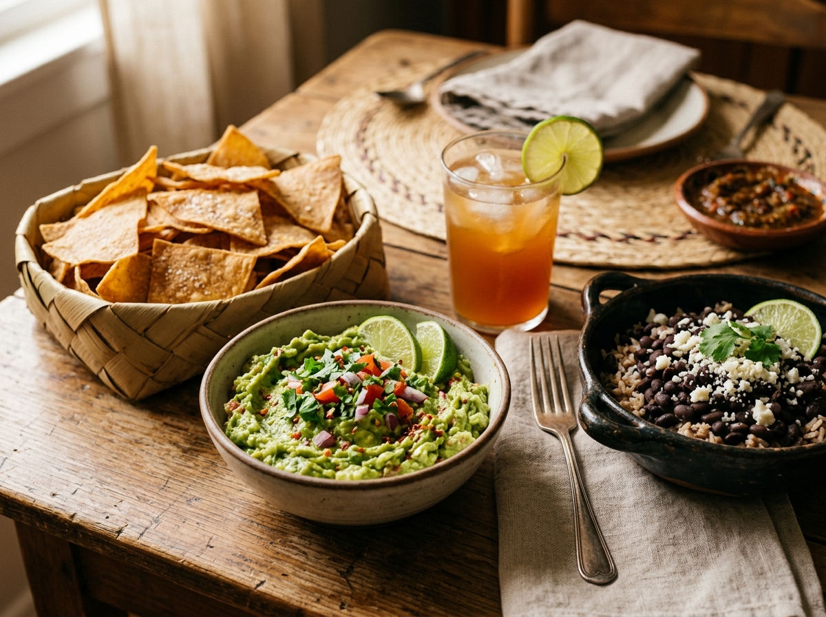 A bowl of guacamole served alongside crispy tortilla chips.