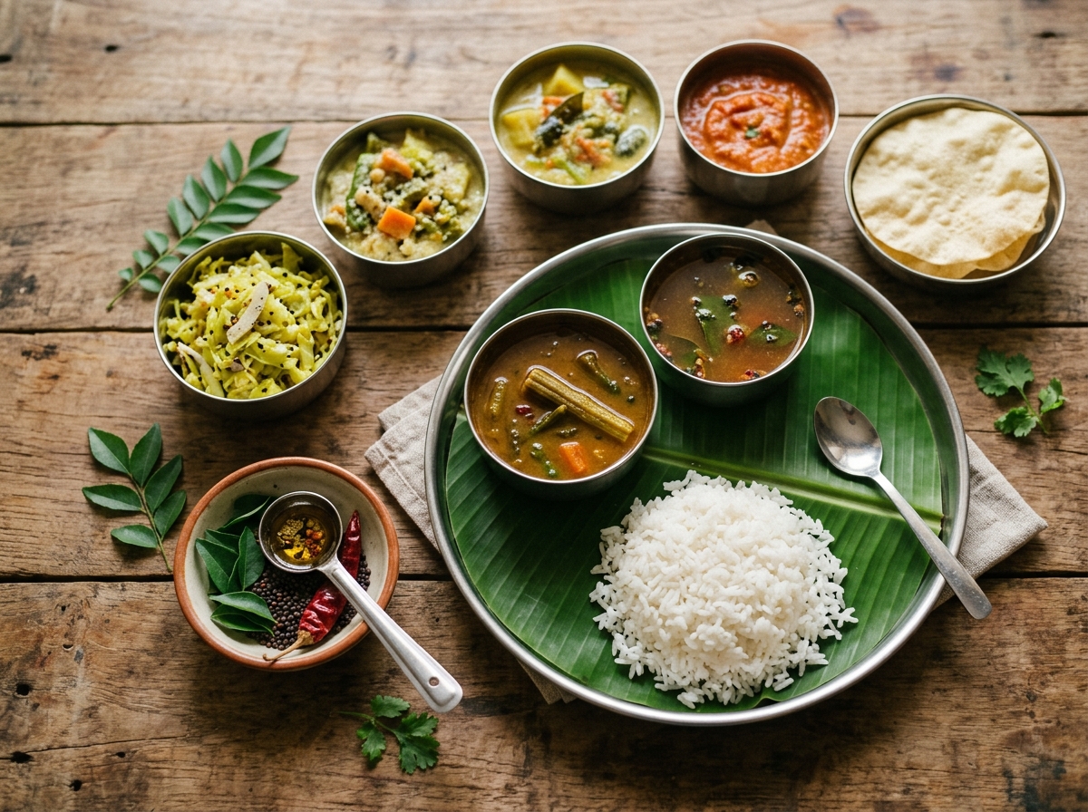 A steaming platter of paniyaram, vada, dosa, and sambar.