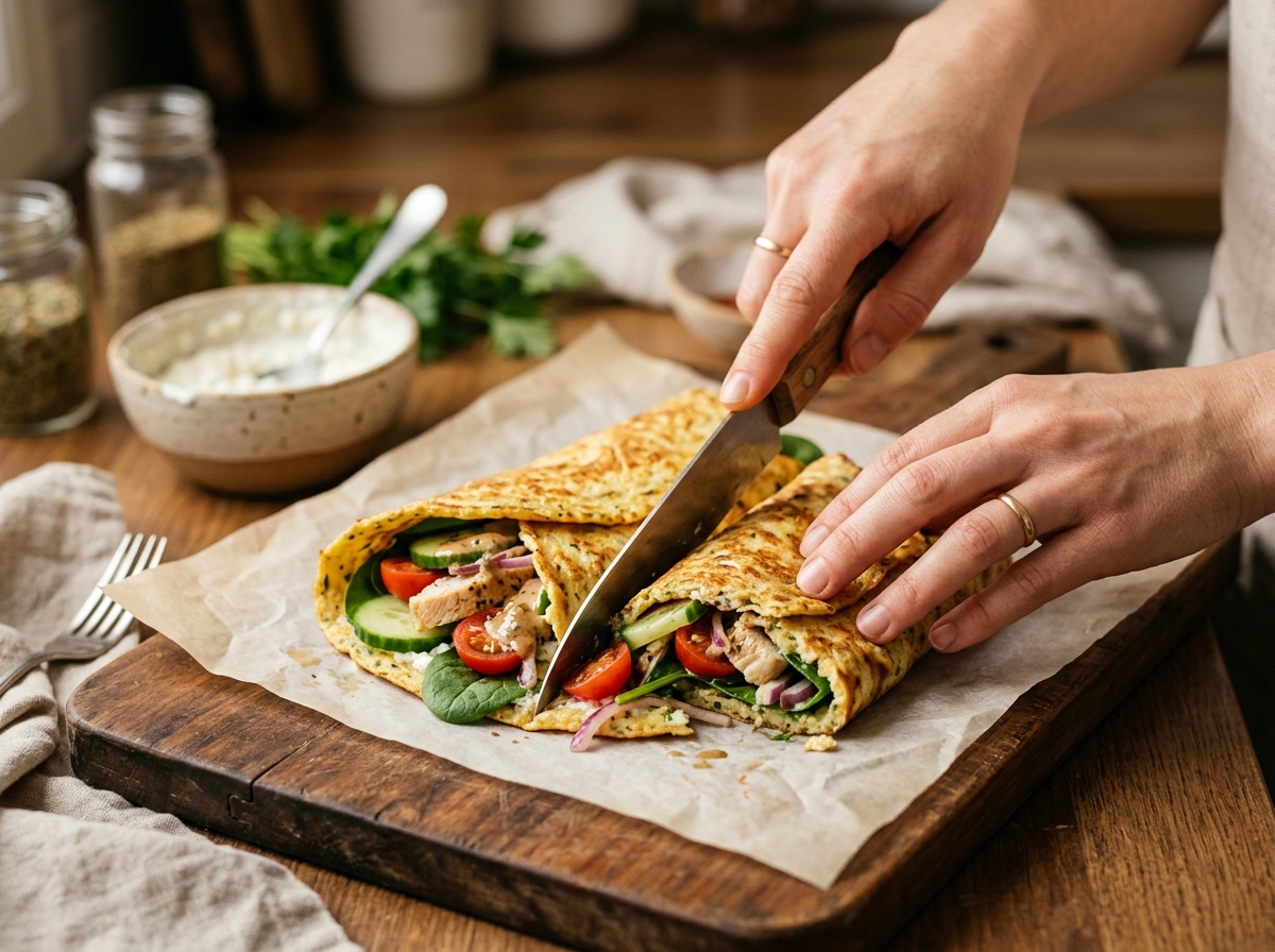 Batter being spread thin and even on a parchment-lined sheet pan.