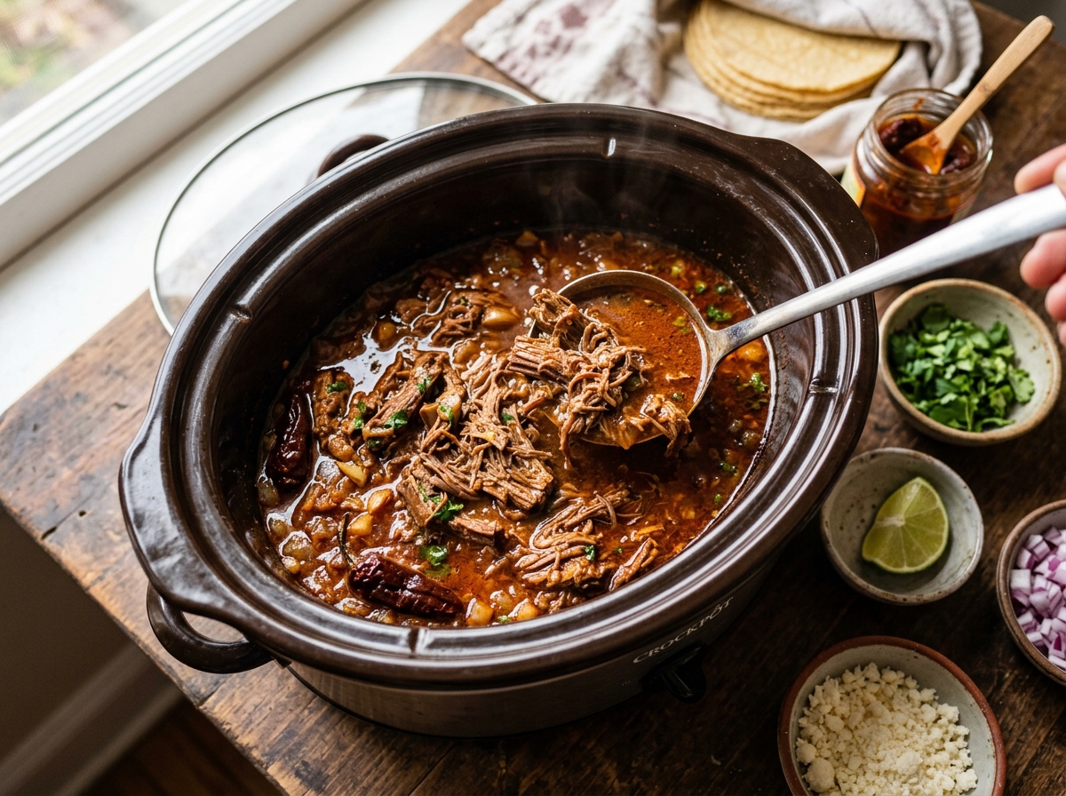 Shredded chipotle pot roast piled high in warm taco shells.