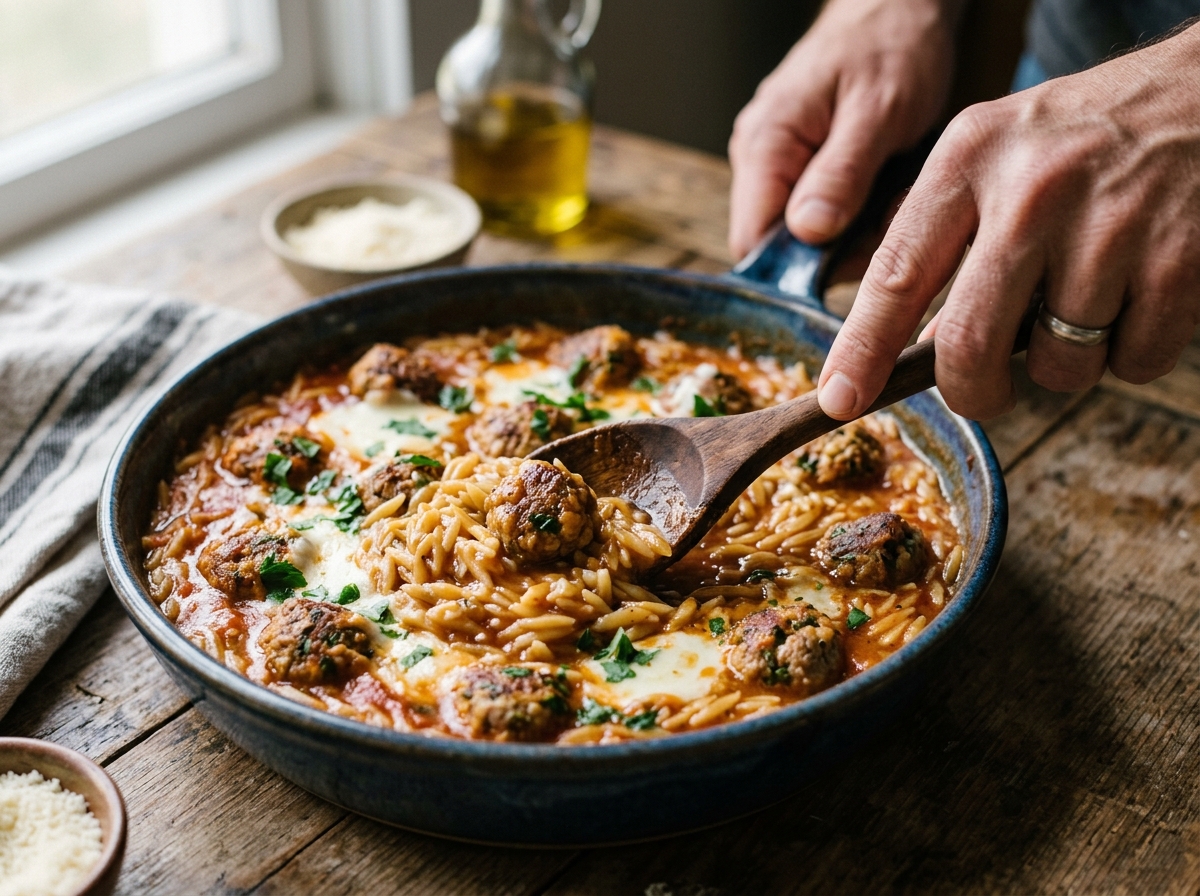 Hands rolling ground beef mixture into evenly sized meatballs.