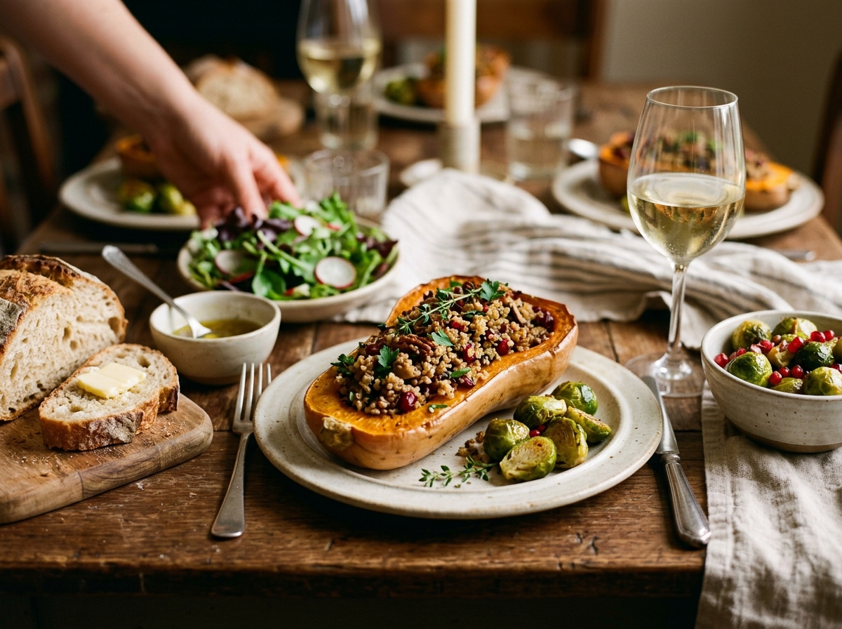 Sliced stuffed squash served on a platter with fresh parsley garnish.