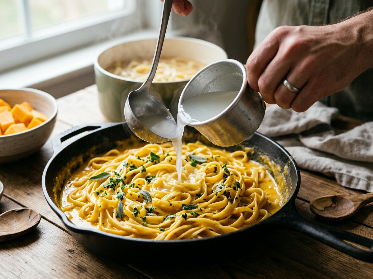 Butter browning in a skillet with fresh sage leaves