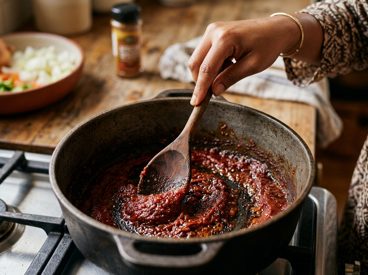 Finely chopped tomatoes, onion, and pepper ready for the pot.